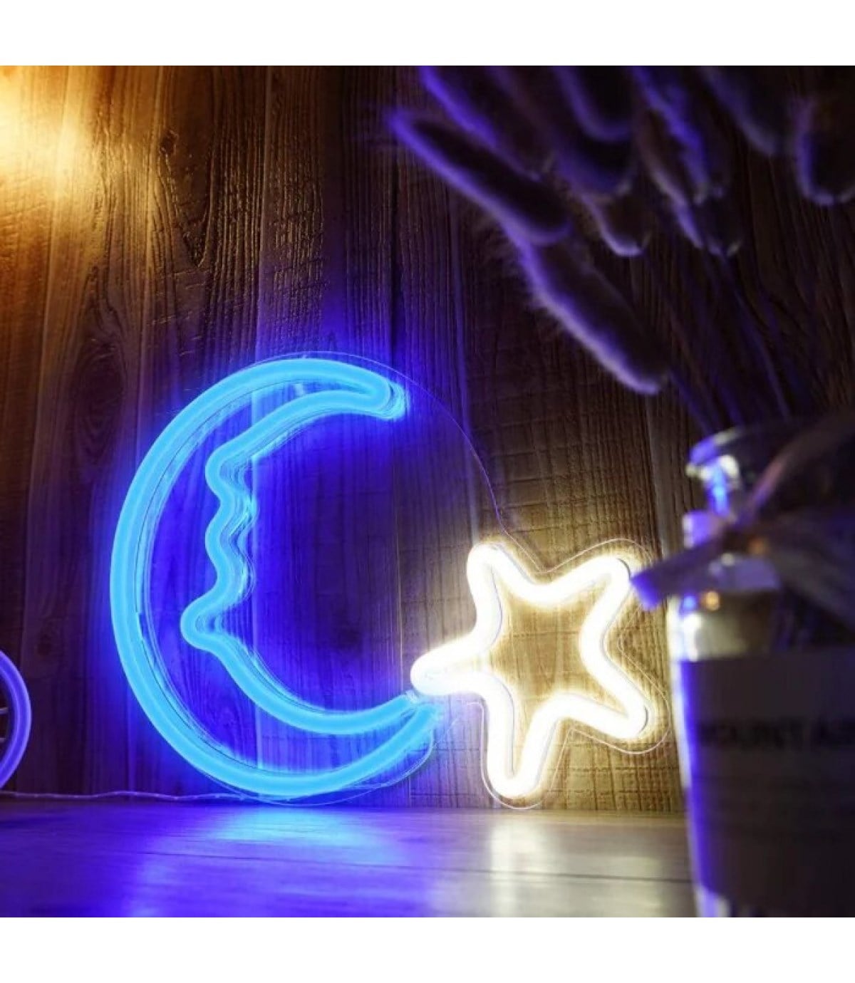 Neon led ışık ay yıldız temalı duvar süsü,led neon tabela, Gece lambası, Sıra dışı genç hediyesi