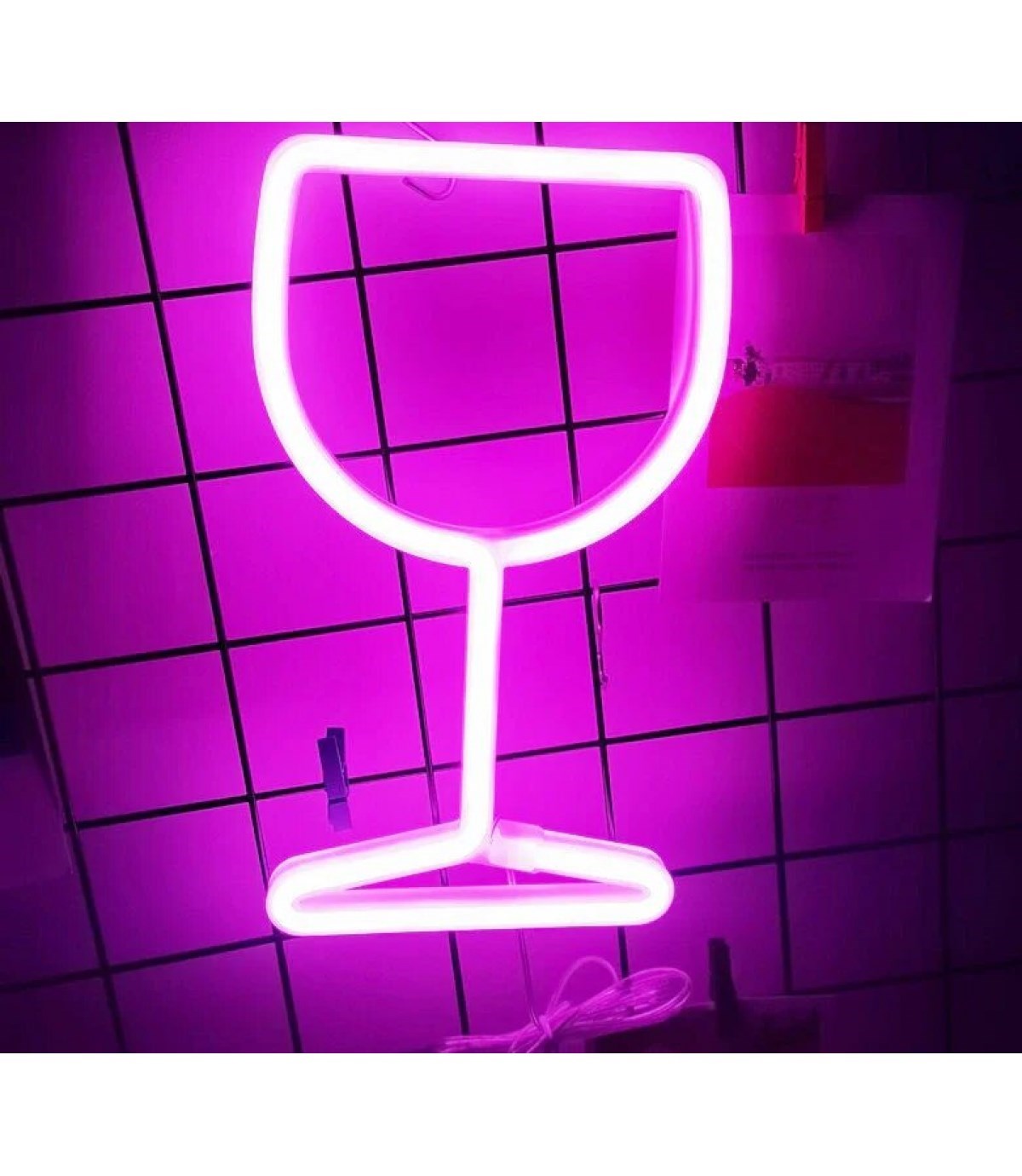 Neon led ışık şarap bardak temalı duvar süsü, led neon tabela, Bar, Clup Sahne arkası,ev dekoru