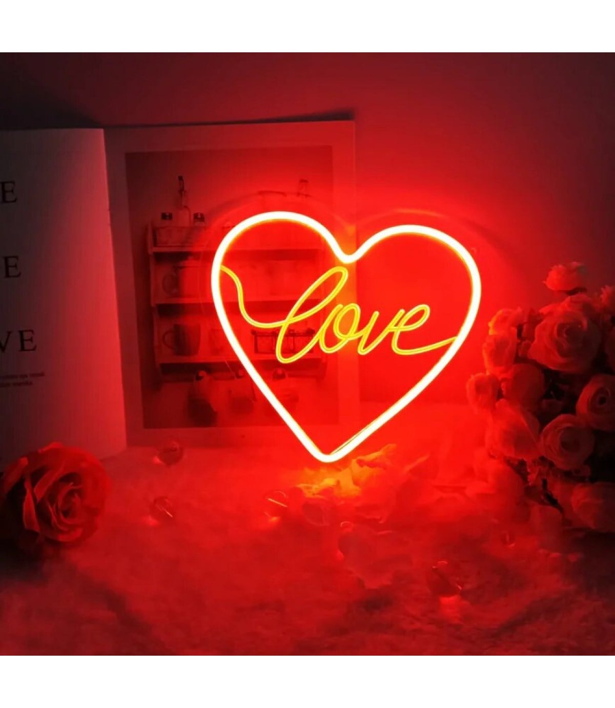 Neon led ışık,kalp temalı duvar süsü,dekoru, tabelası, kişiye özel yazı ve neon rengi seçilebilir.