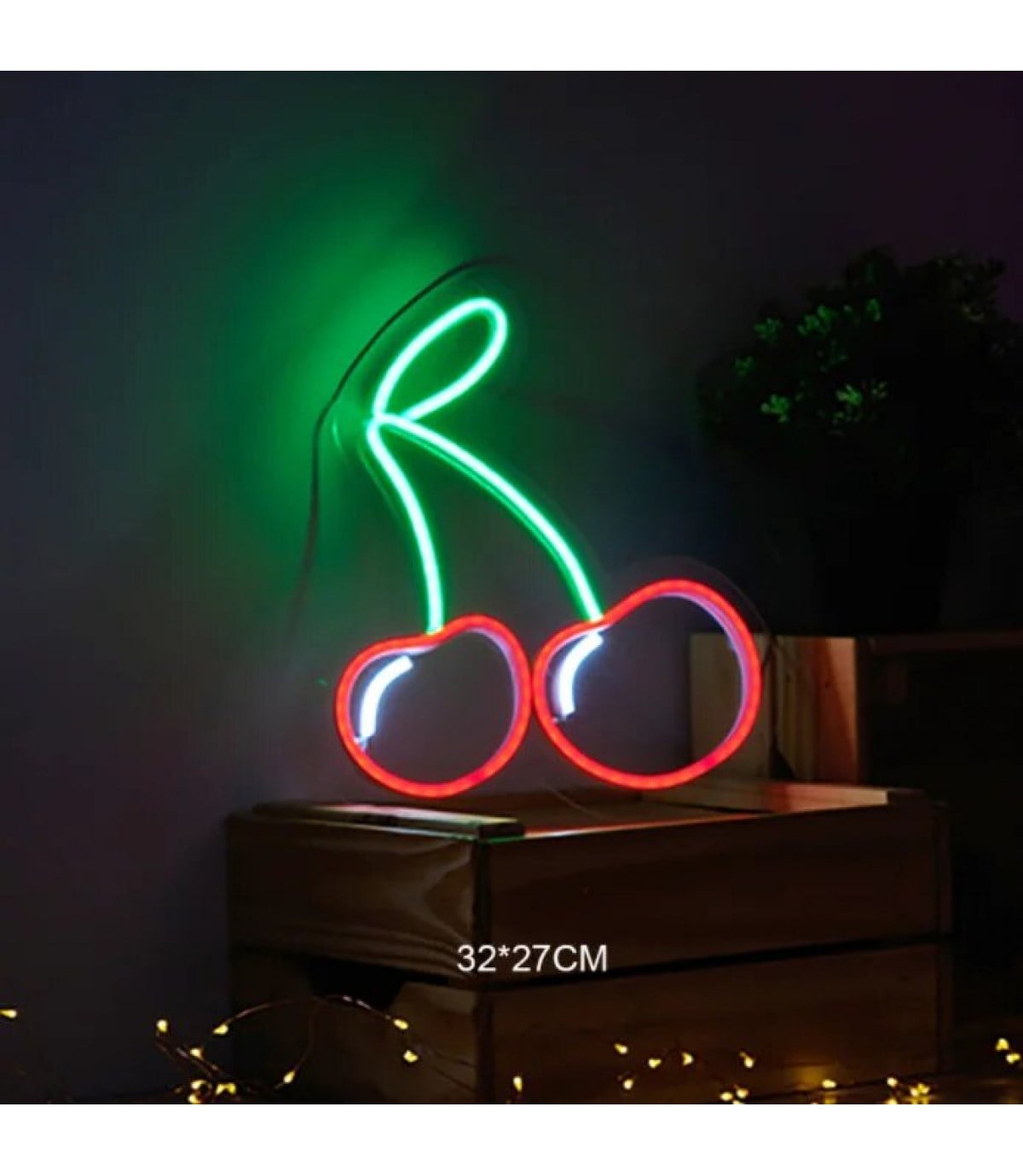 Neon led vişne, kiraz temalı duvar süsleri, led neon pano askılı, dekorasyon odası, kafe,bar, clup