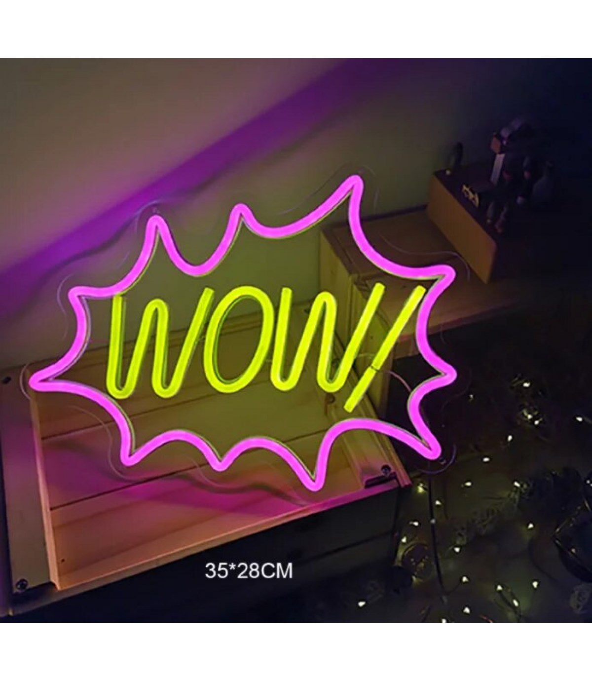 Neon led ,wow , şaşkın sürpriz temalı duvar askılı, neon tabela dekorasyon odası, Ev, Parti,