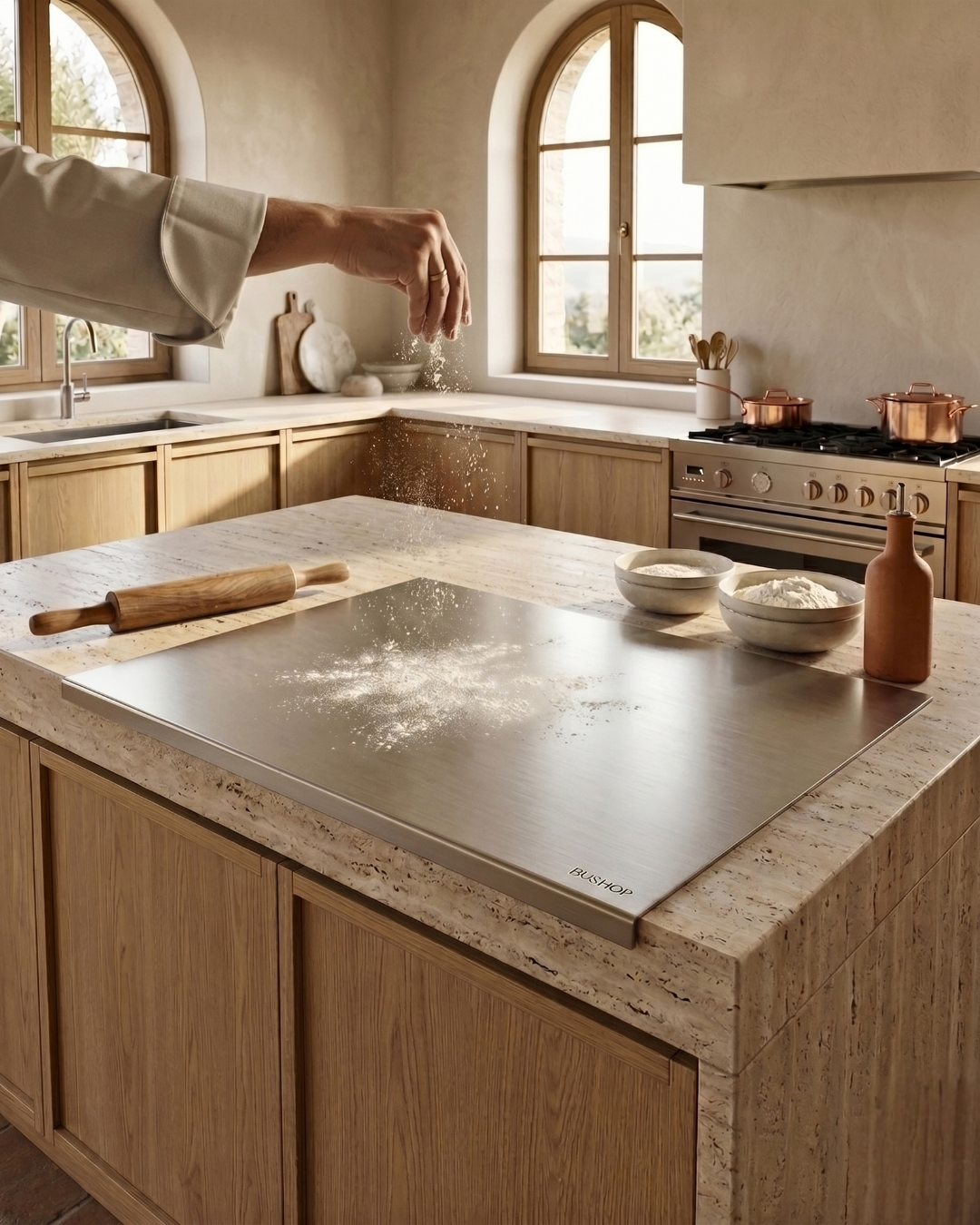 Paslanmaz Çelik Hamur Açma Tahtası 60x50 cm Mat İnox Hamur Açma, Kesme ve Hazırlama Panosu