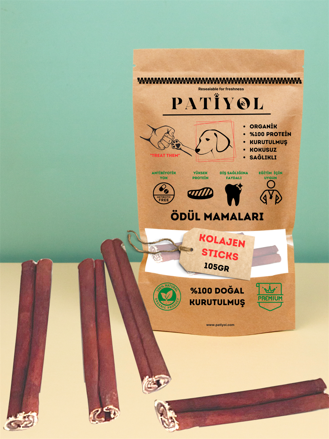 Köpek Ödülü Kolajen Çubuk, 105 gr, Doğal Kurutulmuş, Yüksek Protein, Premium Gurme Seri