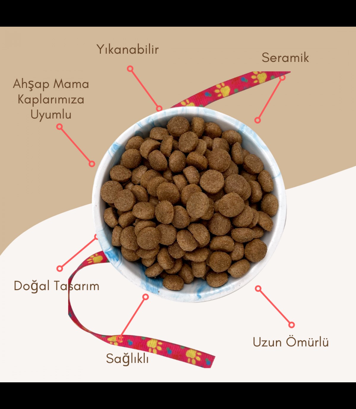 Seramik Kase 12,5 cm kedi köpek mama kabı Model: Okyanus
