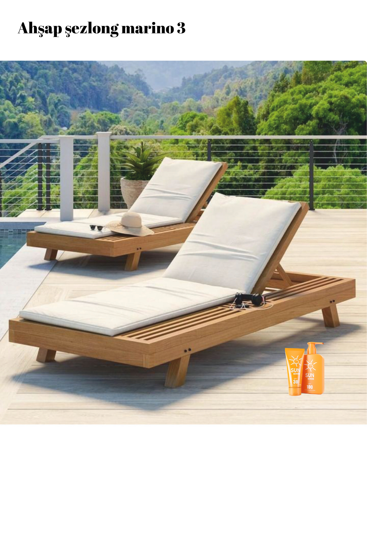 Şezlong Plaj şezlong Ahşap şezlong Minderli Şezlong Havuz Şezlong Bushop Marimo 3
