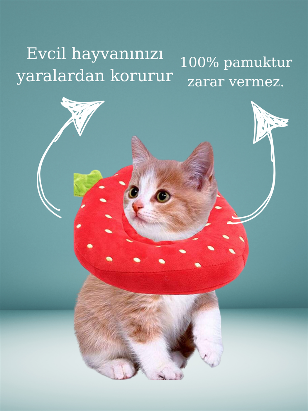 Şişme Yakalığı Yavru Kedi Koruyucu  Boyunluk BuShop Yüksek Kalite %100 Pamuk Çilek Modeli Medium