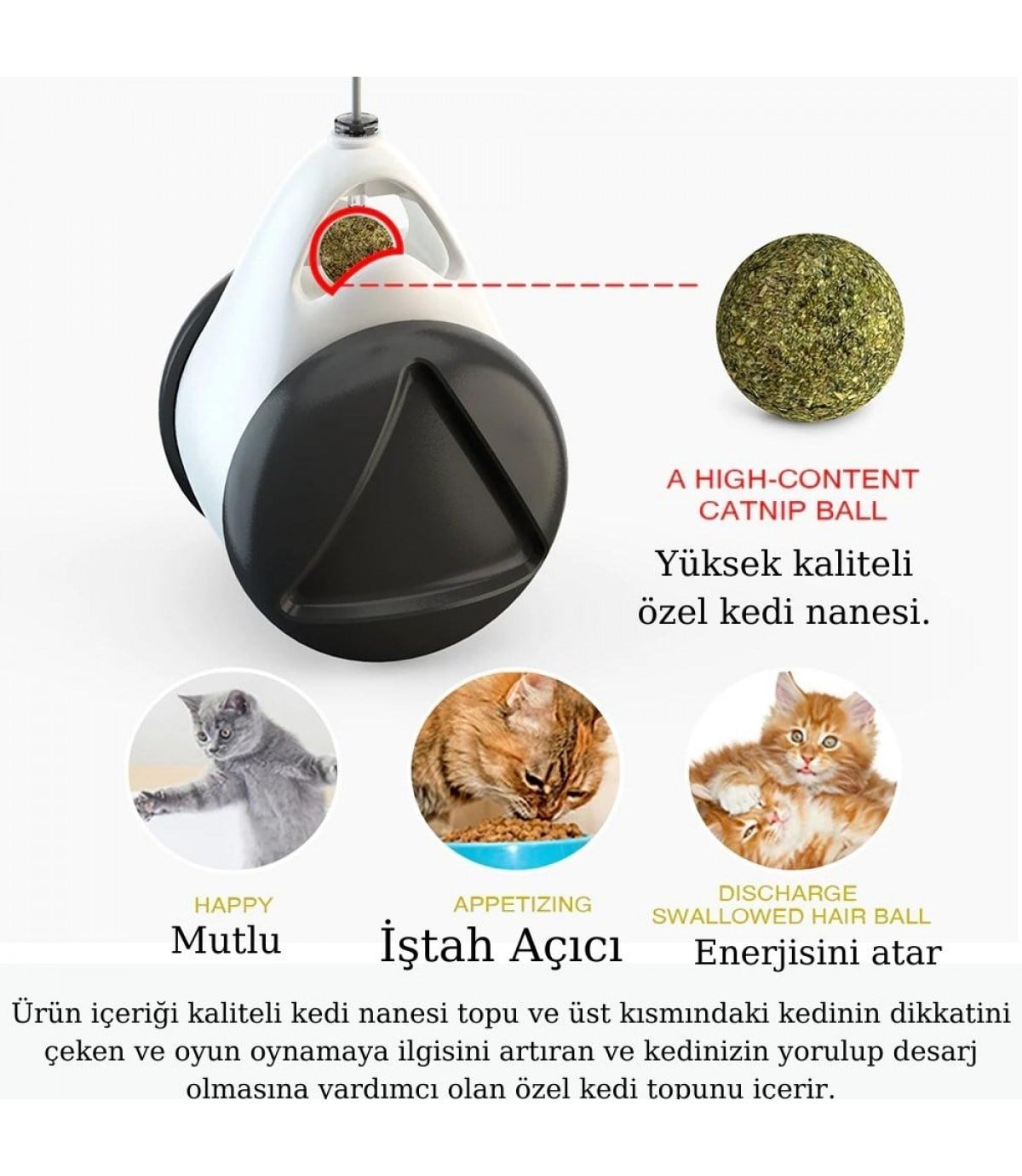 Tekerlekli  kedi oyuncağı  Vakum ile sabitlenir  Enerji Harcatır  Asla devrilmez  Siyah BuShop