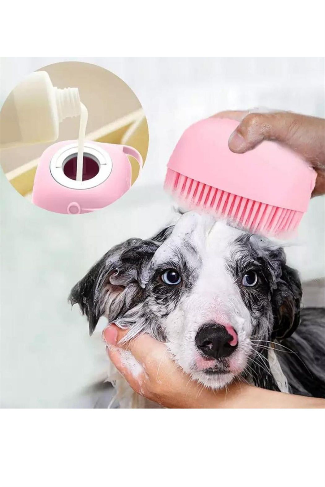 Tüy Toplama Eldivenleri ve Şampuan Hazneli Kedi Ve Köpek Yıkama Fırçası, 3 lü İthal Set