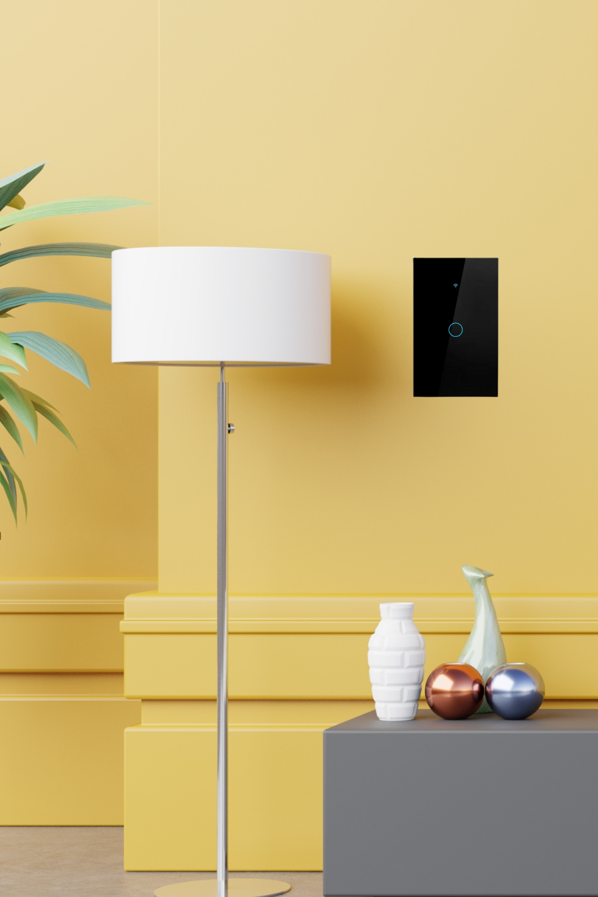 Akıllı anahtar Wifi anahtar Wifi akıllı ev anahtarı Dokunmatik aydınlatma anahtarı Siyah Mobil App Destekli