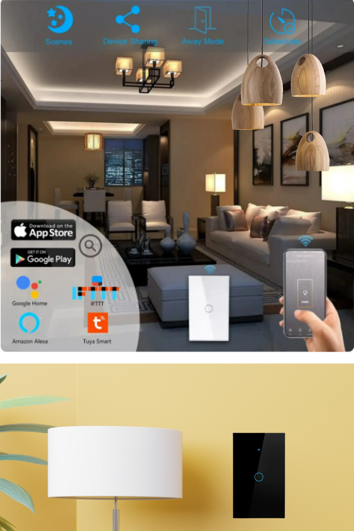 Akıllı anahtar Wifi anahtar Wifi akıllı ev anahtarı Dokunmatik aydınlatma anahtarı Siyah Mobil App Destekli