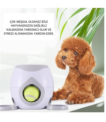 Köpekler için top ödül mama oyuncağı–Manuel Pil veya elektik gerektirmez-Ödül maması verir-Eğitici ve geliştirici-Bushop Tenis Topu Hediyeli.