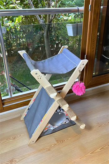  Kedi Çadırı Yatağı ve Merdiveni BuShop Süper Üçlü Set -Kedi Oltası Hediyeli  Ahşap Katlanabilir - WCAMP Serisi