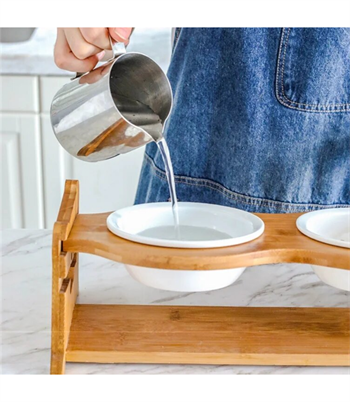 Kedi Köpek Mama Ve Su Kabı  İki Hazneli BuShop Estetik Ahşap tasarım  Yüksek Kalite  Doğal Badem