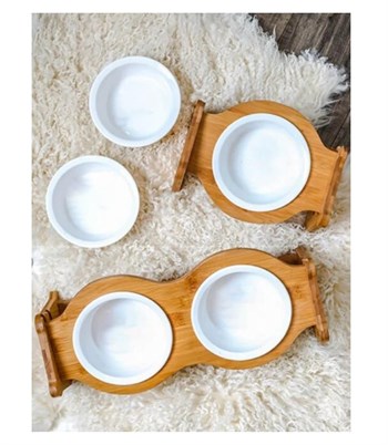 Kedi Köpek Mama Ve Su Kabı  İki Hazneli BuShop Estetik Ahşap tasarım  Yüksek Kalite  Doğal Badem