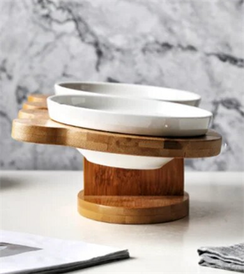 Kedi Köpek Mama Ve Su Kabı-Seramik İki Adet Kase Hediyeli-Gerçek Ahşap-Kayın Renk-BuShop Boncuk Preminyum 