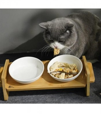 Kedi Köpek Mama Ve Su Kabı İkili Kase Hediyeli BuShop Gerçek Ahşap Kaydırmaz  Pamuk
