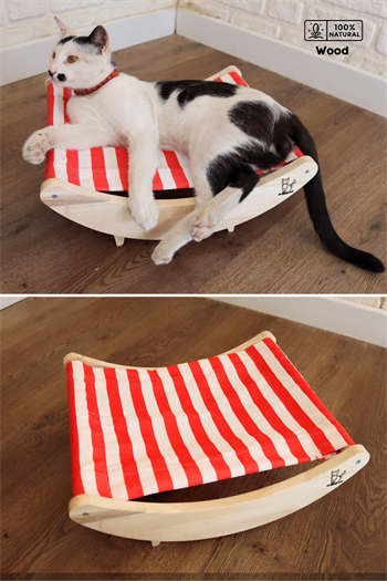 Kedi Hamağı Kedi yatağI ve Kedi şezlongu, Ahşap Kedi Yatağı, Orjinal BuShop Egzotik Red
