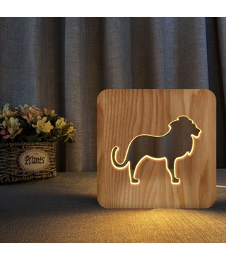 Ahşap 3d yaratıcı led gece lambası, doğal, yenilikçi ofis, ve oda dekoru, Aslan dekoru