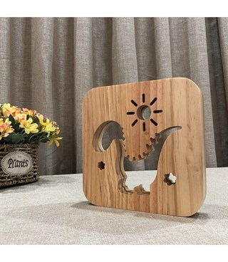 Ahşap 3d yaratıcı led gece lambası, doğal, yenilikçi ofis, ve oda dekoru, Şirin dinozor ve güneş
