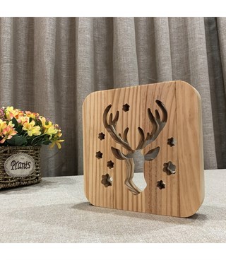 Ahşap 3d yaratıcı led gece lambası, doğal, yenilikçi ofis, ve oda dekoru, Geyik dekoru