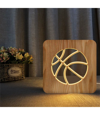 Ahşap 3d yaratıcı led gece lambası, doğal, yenilikçi ofis, ve oda dekoru, basketbol topu icon