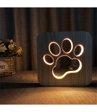 Ahşap 3d yaratıcı led gece lambası, doğal, yenilikçi ofis, ve oda dekoru, Büyük köpek patisi dekoru