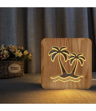 Ahşap 3d yaratıcı led gece lambası, doğal, yenilikçi ofis, ve oda dekoru, palmiye,ada,doğa,dekorlu