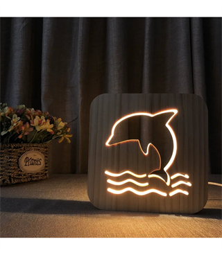 Ahşap 3d yaratıcı led gece lambası, doğal, yenilikçi ofis, ve oda dekoru, Tatlı yunus dalga dekor
