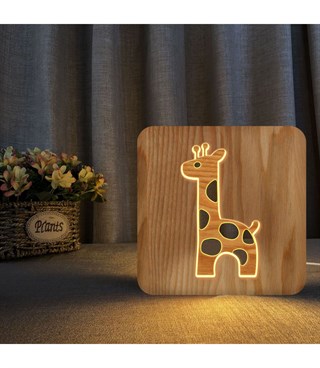 Ahşap 3d yaratıcı led gece lambası, doğal, yenilikçi ofis, ve oda dekoru, sevimli zürafa dekorlu
