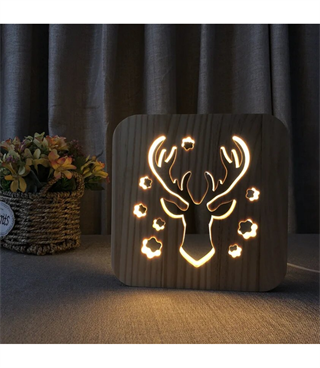 Ahşap 3d yaratıcı led gece lambası, doğal, yenilikçi ofis, ve oda dekoru, Geyik dekoru