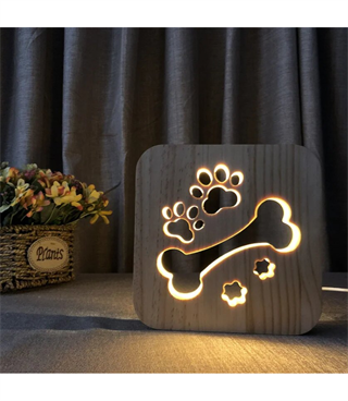 Ahşap 3d yaratıcı led gece lambası, doğal, yenilikçi ofis, ve oda dekoru, Köpek kemiği dekoru