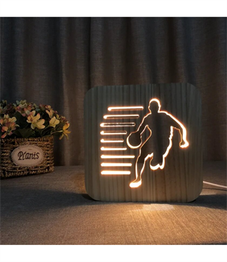 Ahşap 3d yaratıcı led gece lambası, doğal, yenilikçi ofis, ve oda dekoru, basketbol spor ve sporcu