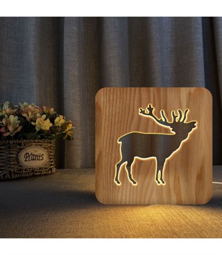Ahşap 3d yaratıcı led gece lambası, doğal, yenilikçi ofis, ve oda dekoru, Ormanda geyik dekoru