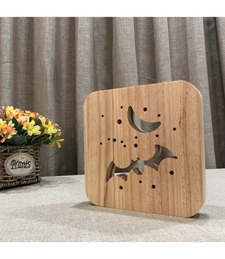 Ahşap 3d yaratıcı led gece lambası, doğal, yenilikçi ofis, ve oda dekoru, Yarasa ve ay dekorlu