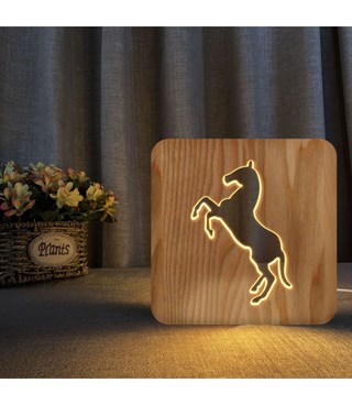 Ahşap 3d yaratıcı led gece lambası, doğal, yenilikçi ofis, ve oda dekoru, Önünü kaldıran sert at