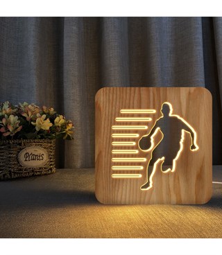 Ahşap 3d yaratıcı led gece lambası, doğal, yenilikçi ofis, ve oda dekoru, basketbol spor ve sporcu