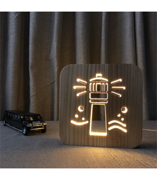 Ahşap 3d yaratıcı led gece lambası, doğal, yenilikçi ofis, ve oda dekoru, deniz feneri, deniz