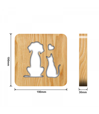 Ahşap 3d yaratıcı led gece lambası, doğal, yenilikçi ofis, ve oda dekoru, Kedi ve köpek sevgisi