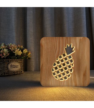 Ahşap 3d yaratıcı led gece lambası, doğal, yenilikçi ofis, ve oda dekoru, ananas, meyve,kafe
