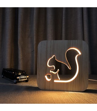 Ahşap 3d yaratıcı led gece lambası, doğal, yenilikçi ofis, ve oda dekoru, Sincap ve fındık dekorlu