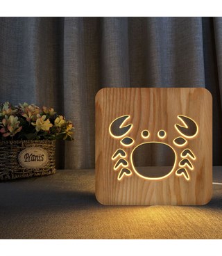 Ahşap 3d yaratıcı led gece lambası, doğal, yenilikçi ofis, ve oda dekoru, Sevimli yengeç dekorlu