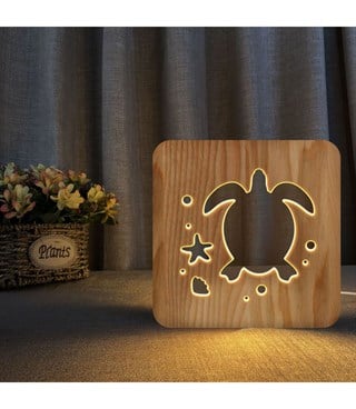Ahşap 3d yaratıcı led gece lambası, doğal, yenilikçi ofis, ve oda dekoru, Su kaplumbağası dekorlu