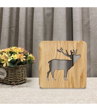 Ahşap 3d yaratıcı led gece lambası, doğal, yenilikçi ofis, ve oda dekoru, Ormanda geyik dekoru