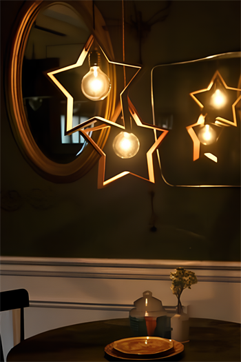 Ahşap Avize Dekoratif 2 li Set Ahşap Rustik Bohem Dekor Ahşap Işık Aydınlatma Modern Star Trend Serisi
