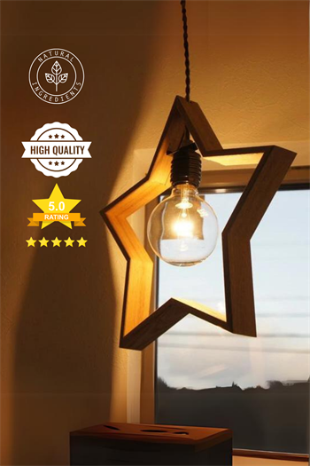 Ahşap Avize Dekoratif 2 li Set Ahşap Rustik Bohem Dekor Ahşap Işık Aydınlatma Modern Star Trend Serisi