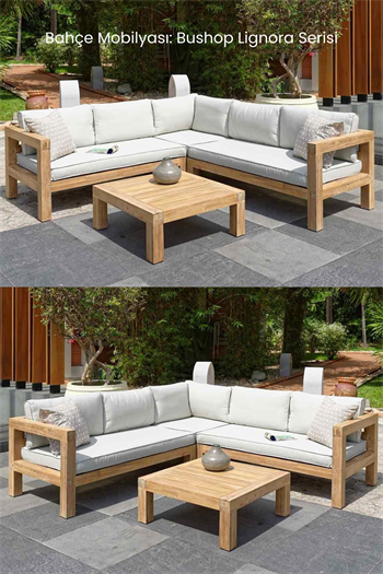 Ahşap Bahçe Köşe Takımı ve Ahşap Sehpa Seti Lignora Serisi