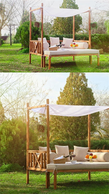 Ahşap bahçe Mobilyası Ahşap Loca Bahçe Yatağı Puf Takım Orionis Modeli