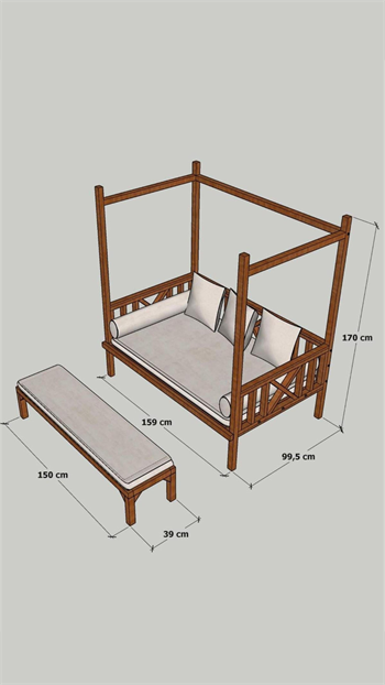 Ahşap bahçe Mobilyası Ahşap Loca Bahçe Yatağı Puf Takım Orionis Modeli