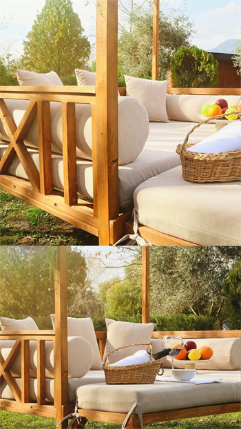 Ahşap bahçe Mobilyası Ahşap Loca Bahçe Yatağı Puf Takım Orionis Modeli