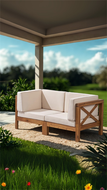 Ahşap Bahçe Mobilyası Modern Ahşap Balkon Bahçe İkili Koltuk 